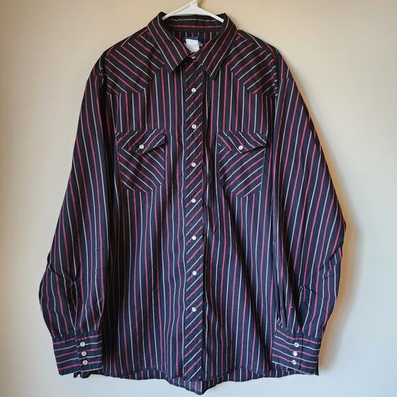 Vintage Wrangler Long Sleeve Shirt Mens Size 2X Button Up Pearl Snap Black Red - Picture 2 of 8